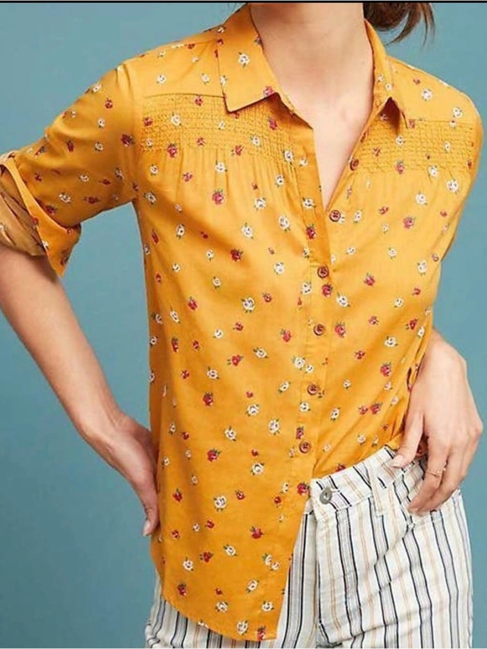 Anthropologie Maeve Phyllis Smocked blouse LN